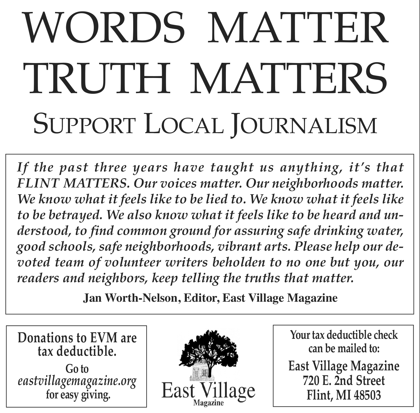 Support local journalism:  please remember EVM in your end-of-year giving