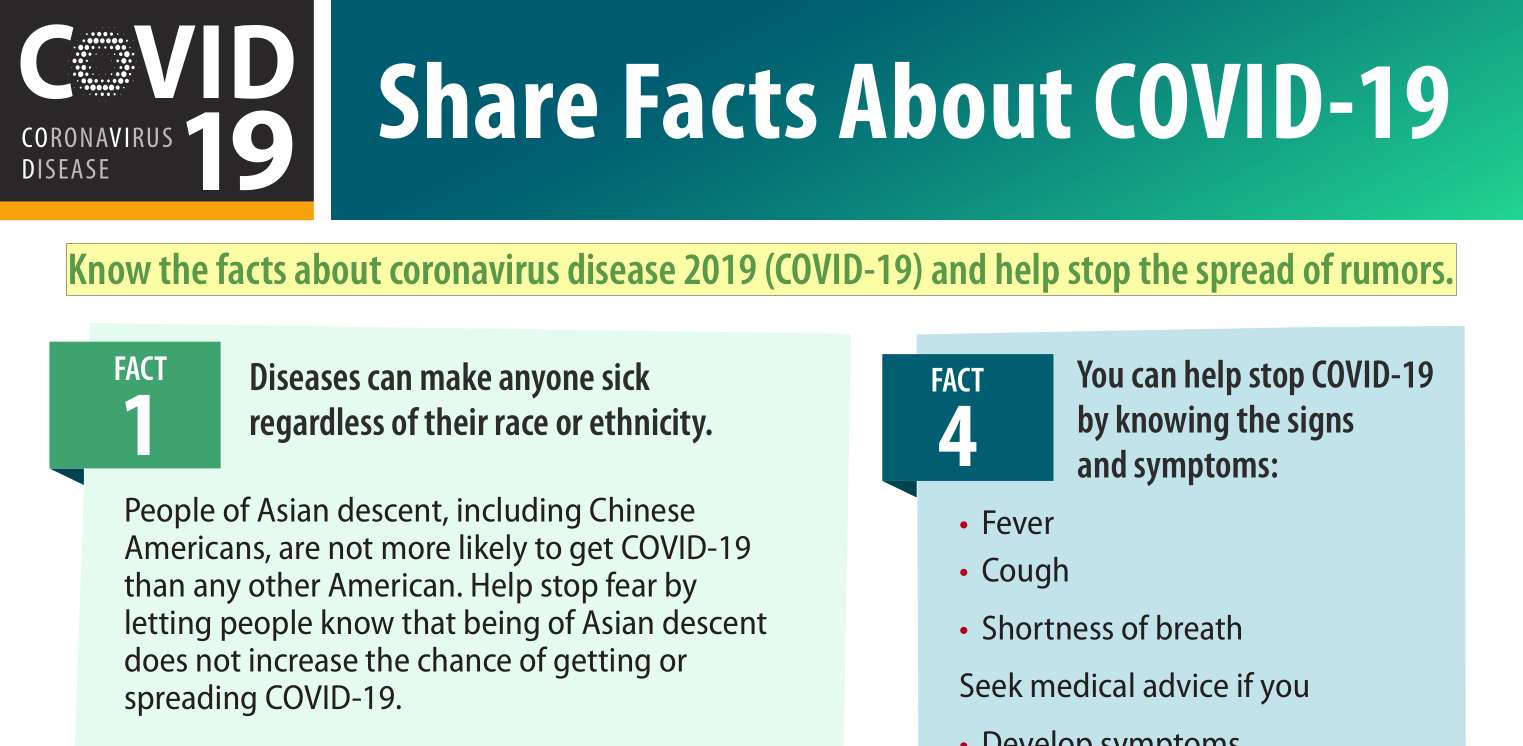 Know the facts about coronavirus disease 2019 (COVID-19) and help stop the spread of rumors.
