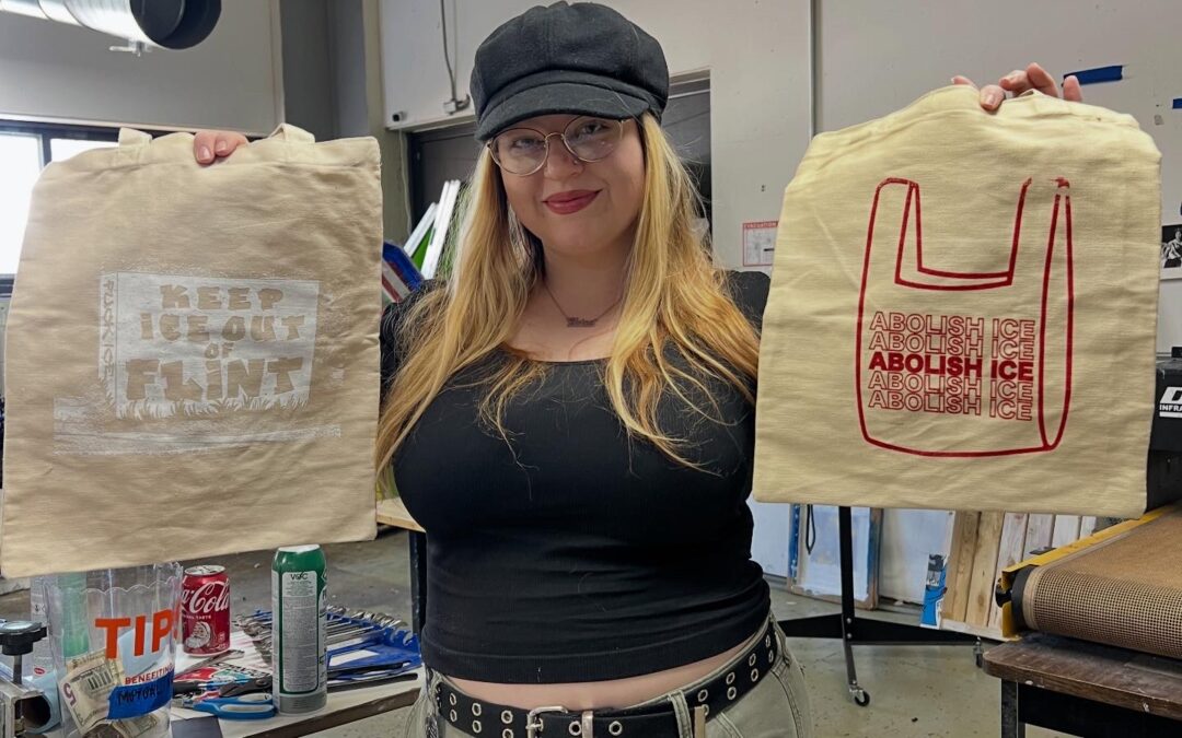 Flint artists offer free screen printing as part of nationwide ‘ICE Out’ strike